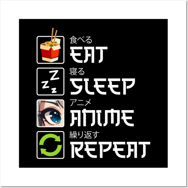 Eat Sleep Anime Repeat - anime lover gift idea birthday christmas kawaii chibi funny ramen sushi lover japanese gifts for men women girls kids Wall Art by Fanboy04